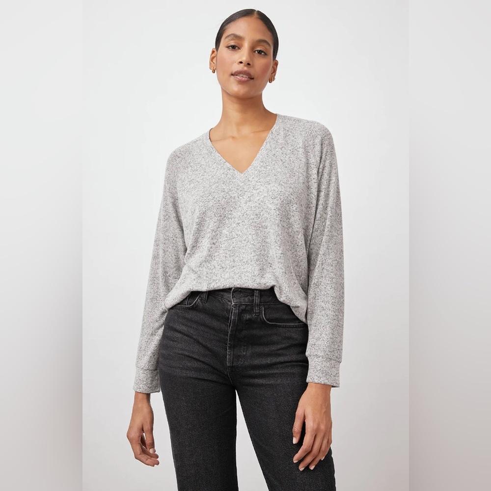 Rails Women's Thalia Long Sleeve T-shirt Top Melange Grey Size S Soft Lounge